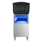 EssentialChill 250 lb stainless steel commercial ice storage bin on white background