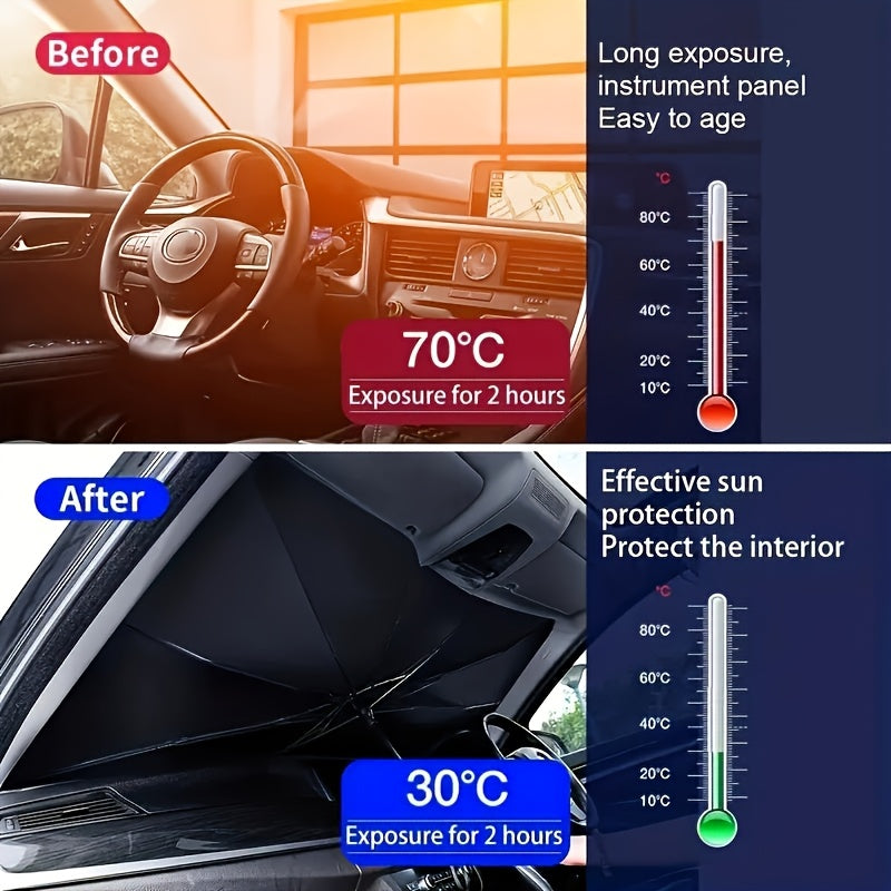 Windshield sunshade rolled up compact for easy storage in glove box