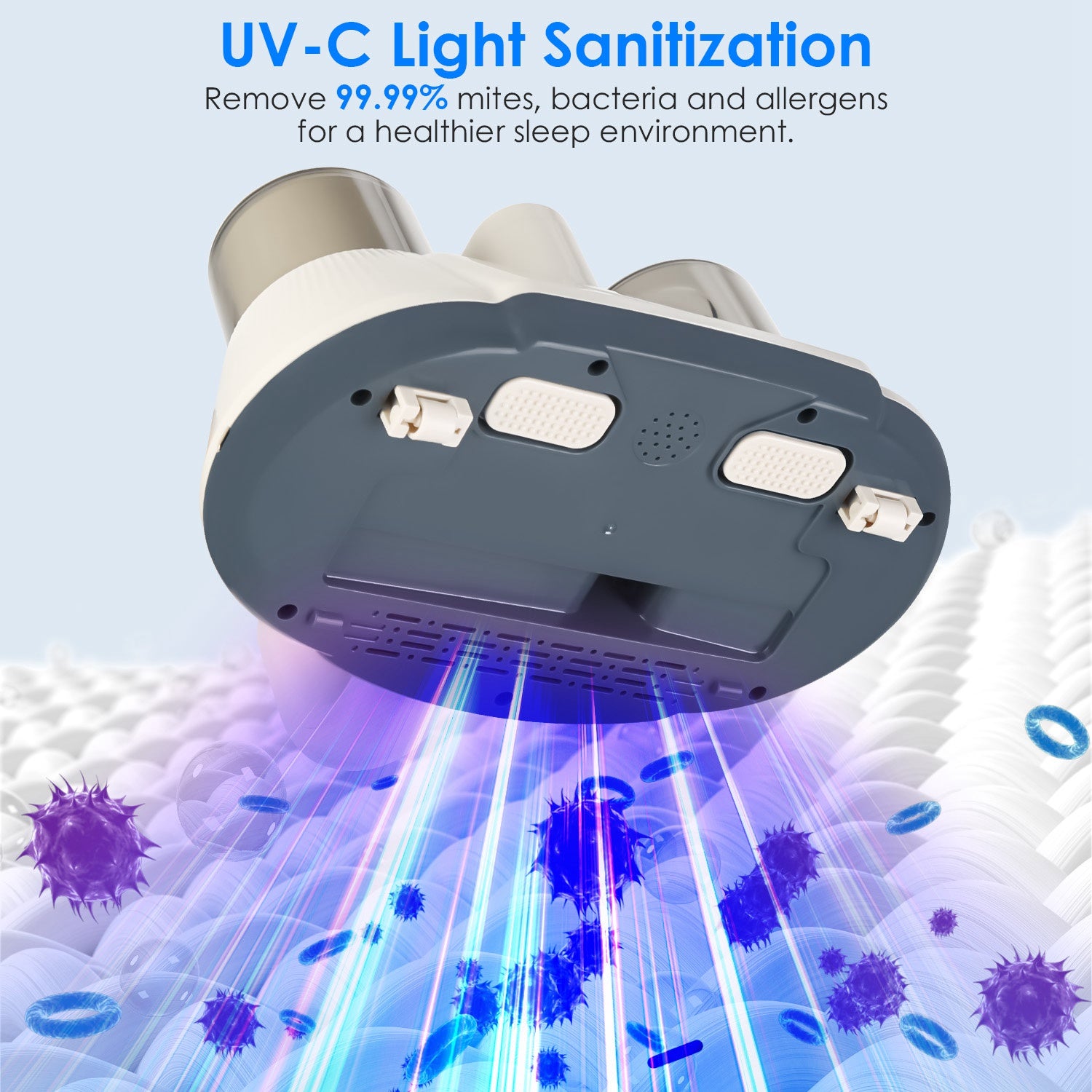 Mattress vacuum UV-C light and double-cup filtration system close-up detail