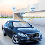 Roll-up windshield sunshade with elastic band securing closure when stored