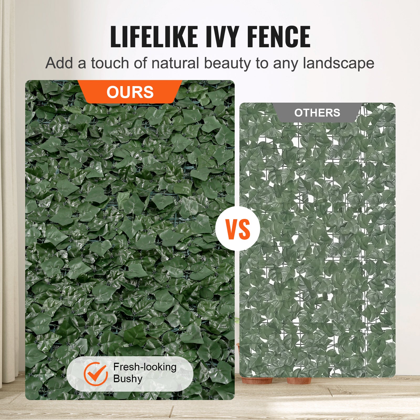 IvyShield artificial ivy close-up showing realistic leaf texture and mesh backing