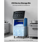 Commercial ice bin interior showing insulated walls and large capacity storage