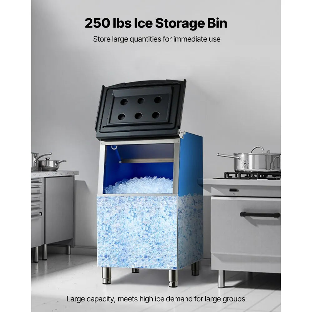 Commercial ice bin interior showing insulated walls and large capacity storage