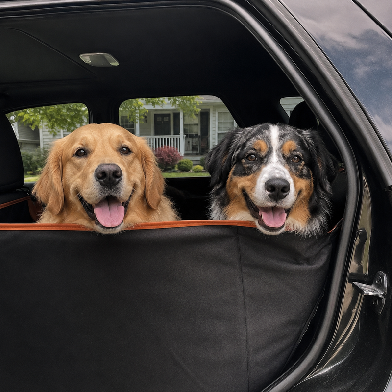 Waterproof dog car hammock covering back seat with rigid side boards installed
